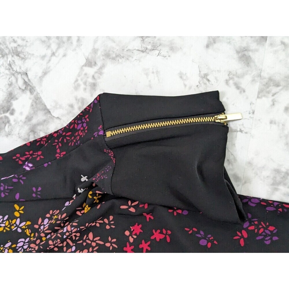 Woman Within Top Women 2X 26/28 Black Floral Fireworks Zip Sleeve Knit Pullover - Picture 3 of 8